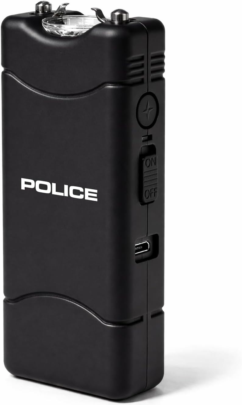 Police Stun Gun for Self Defense 801 – High Voltage Mini Rechargeable with LED Flashlight, Compact & Heavy Duty – Personal Security for Women & Men – Black