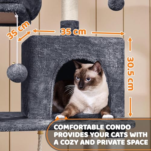 Yaheetech 150cm Large Cat Tree Tower Cat Scratching Posts with Condos/Hammock Kitten Climbing Tower for Indoor Kittens/Cats, Dark Grey - Image 7
