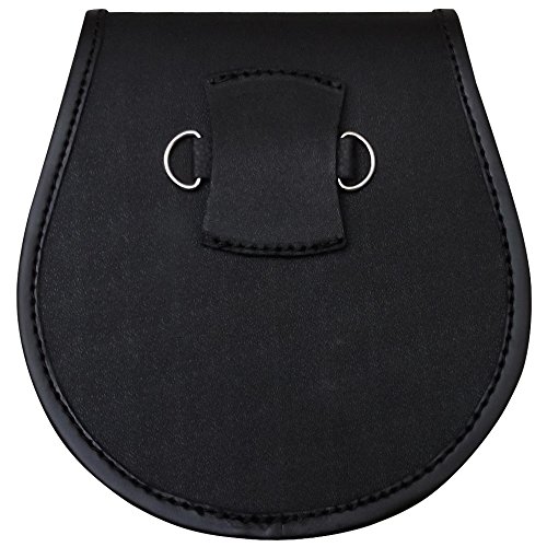 Black Leather Sporran with 3 Tassels & Shamrock Badge on Front2