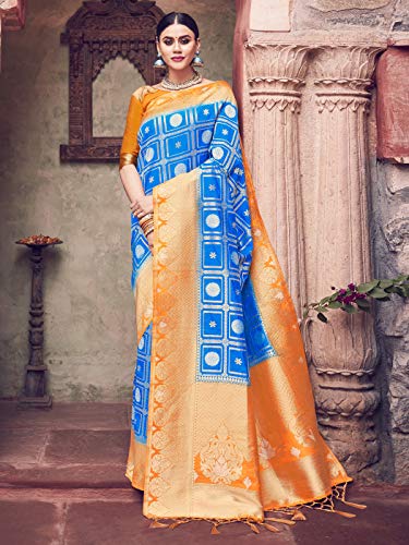Elina fashion Women's Ready to Wear Banarasi Art Silk One Minute Pre Pleated Indian Saree With Unstiched Blouse2