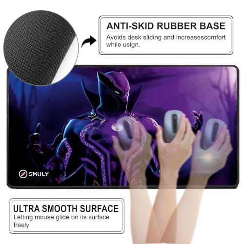 Image of Purple Superhero Mouse Pad 18x36Inch 3mm Extended Gaming Desk Mat with Anti-Slip Rubber Base Mousepad for Smooth Surface Desk pad for PC & Laptop Use Waterproof & Stiched (Violet /Black) Deskpad