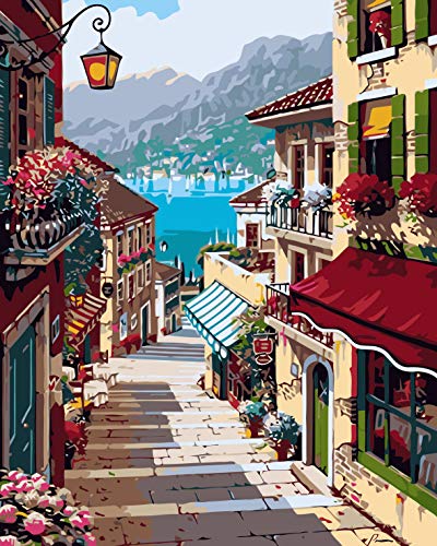 Pintar por números Adultos Paisaje Marinas - Lienzos para Pintar por números con Pinceles y Colores Brillantes - Cuadro de Pinturas con numeros sobre Lienzo Dibujado Adultos y niños