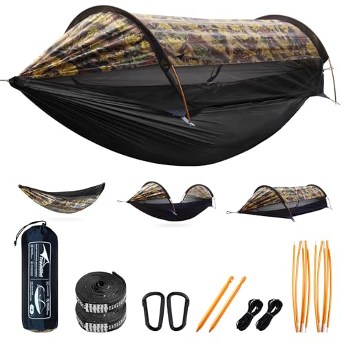 Travel Bird Camping Hammock Tent with Mosquito Net and Sunshade, Extra Large for 2 Person, Lightweight Hanging Hammocks Tree Straps, Bivvy Ground Tent for Outside, Hiking, and Travel