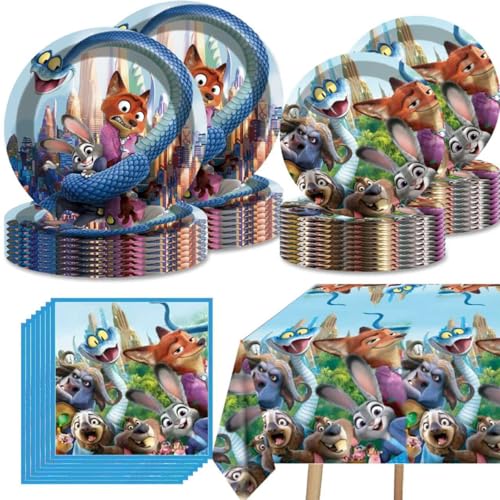 Zootopia2 Party Tableware 20 Plates and 20 Napkins and Tablecloth 70.2 x 42.1 Zootopia Party Birthday Party Decorate Supplies