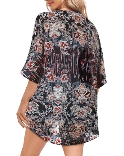 Image of Kimonos for Women Summer Cardigan Chiffon Floral Cover up Loose Casual Top Blouse