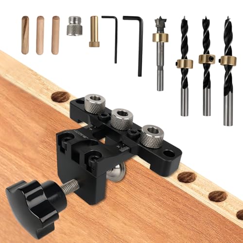 Dowel Jig Kit 3 in 1 Adjustable Self Centering Drill Guide with 3 Bars for Woodworking Furniture Cabinet Floating Shelf Bracket Includes 10mm 8mm 15mm Drill Bits & Bushing Black