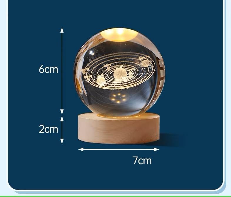 Image of Crystal Ball Lamp with Wooden LED Base | Engraved 3D Moon & Stars Night Light | USB Rechargeable Home Decor | Birthday Gift for Teens, Boys & Girls (3D Galaxy Style Lamp)