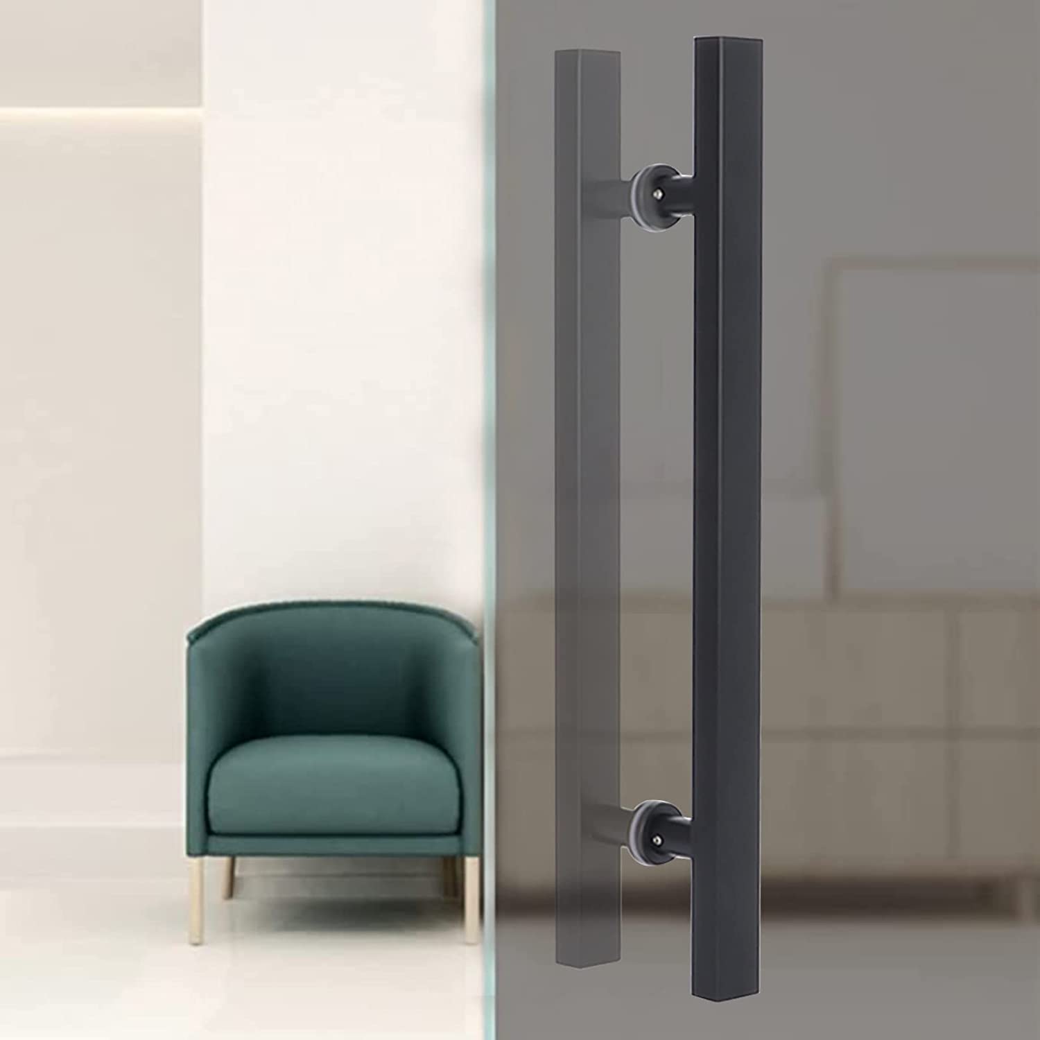 DFGHNBVC Modern Heavy Duty Push Pull Door Handle Set, 60-150Cm Sliding Barn Handles For Commercial Use, Flush Gate Handrail, Easy Install, Stylish Gold Finish,Black-Length 80Cm/31.5Inch