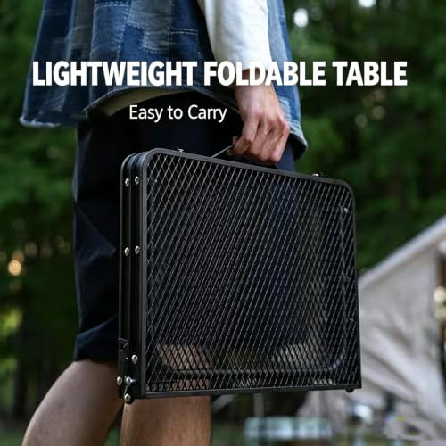 Mesa plegable para camping Sinboun KCAMPTABLE, 23.6 x 15.8 x 22 pulg, ligera, top de aluminio resistente al calor y al agua, color negro miniatura 6