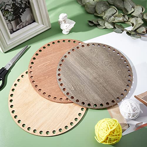 PH PandaHall 3 Colors Round Wooden Basket Bottoms 7.8" Crochet Basket Base Natural Blank Wood Bottom Base Shaper for DIY Basket Weaving Knitting Craft Home Decor - Image 2