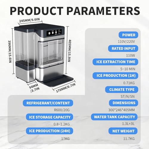Fabricadora de Hielo Nugget de Sobremesa, 37.5 lb/día, Máquina para Hielo Pebble con Tanque de Agua Integrado de 0.8 Gal (con Tanque Lateral) miniatura 4