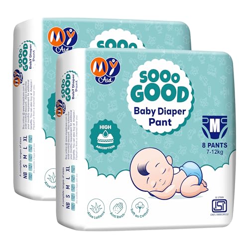 Image of SOOO GOOD Baby Diaper Pants With Aloe Lotion & Wetness Indicator | Soft & Comfortable | Fast Absorption, Rash-Free, Leak-Proof, Medium Size (M) 7-12 kg, 16 Count, Pack of 2