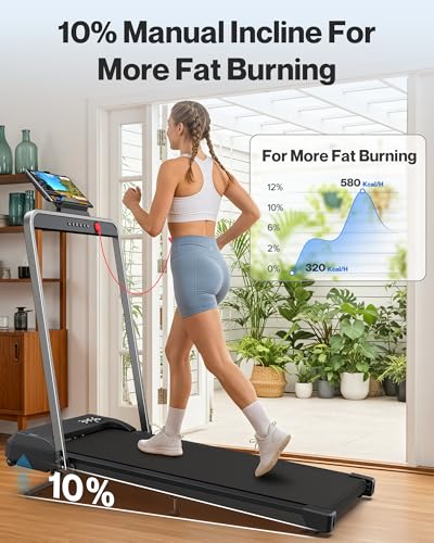 Image of WELLFIT Walking Pad with 10% Incline, Folding Treadmill for Home and Office | 350 lbs Capacity, 3.0 HP Portable Under Desk Treadmill with Handle Bar, APP, Remote & Smart Voice Control