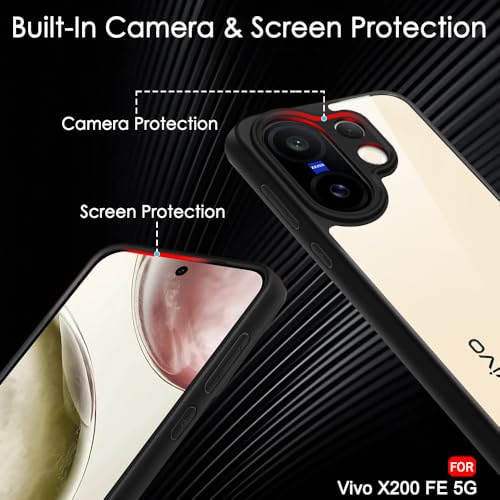 Image of TheGiftKart Hybrid Shockproof Back Cover Case for Vivo X200 FE 5G | Camera Protection Module | Hard Back Cover Case for Vivo X200 FE 5G (PC & TPU, Transparent Clear Back, Black Sides)
