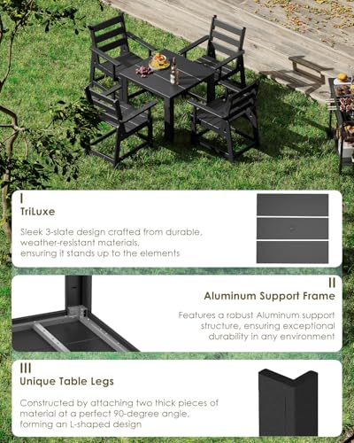 Image of GREENVINES HDPE Outdoor Dining Table w /Umbrella Hole for 4, Black