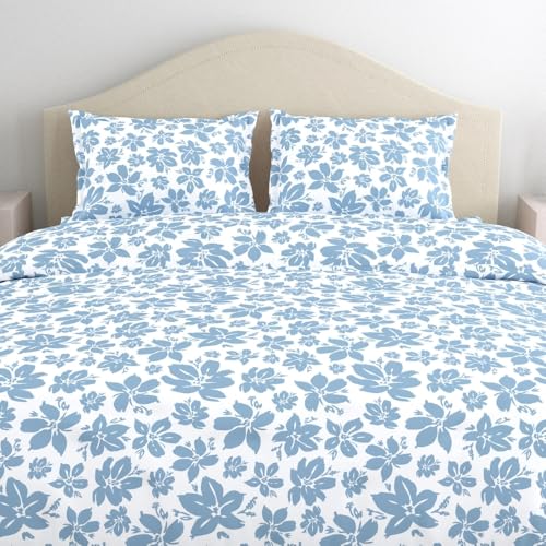 Image of Haus & kinder Double Bedsheet for Queen Size Bed | 90 x 100 Inches 144 TC Cotton Bedsheet for Double Bed with 2 Pillow Covers - Bluebell Whisper
