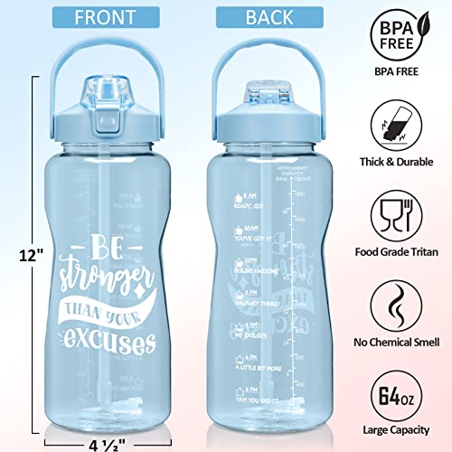 Fimibuke Half Gallon Water Bottle With Sleeve 64 Oz Water Bottle With Straw & Time Marker To Drink Leakproof Motivational Water Jug With Insulated Holder Workout Gym Sport (Lemon) #TOP5