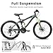 BKNROIHB 24 Inch Mountain Bike with Full Suspension and 21 Speed Shifter Lever - High Carbon Steel Frame - Mechanical Disc Brakes - Unisex for Men/Women/Adults - Ideal for Trails(Gray)