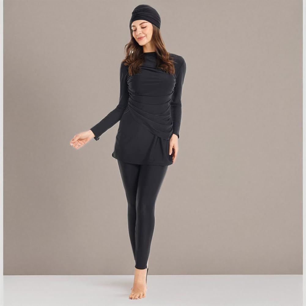 OBEEII Womens Muslim Swimsuits Full Coverage Long Sleeve Swimwear Burkini Hijab Bathing Suit