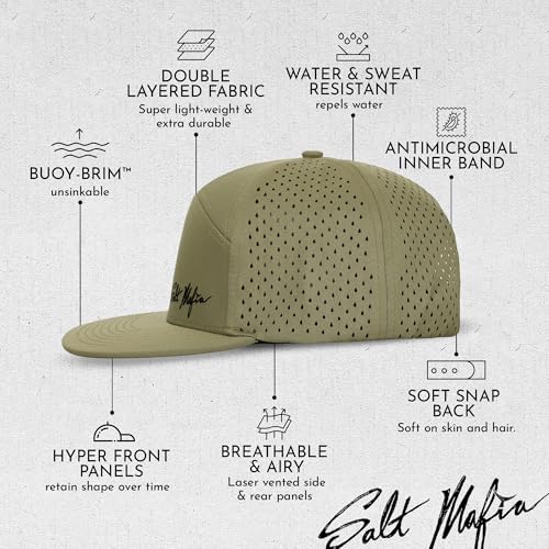 Image of Salt Mafia Hats for Men - Waterproof Hats for Men, 7 Panel Flat Brim Surfer Hat