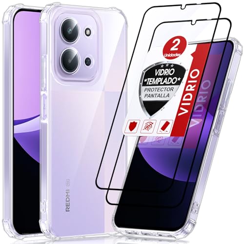 LeYi Funda para Xiaomi Redmi 15C/15 C 5G / 4G [2 Piezas Cristal Templado+Lleno Cámara Proteccion] Case Silicona Soft Skin TPU Movil Carcasa Anti - Amarillo Antigolpes Cover, Transparente