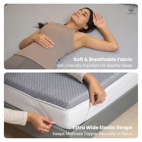 Image of MY ARMOR 2 Inch Memory Foam Mattress Topper, Soft Mattress Padding for Bed with Zipper Cover, Grey, Twin Size, 72 inchx72 inch (6 ft x 6 ft)