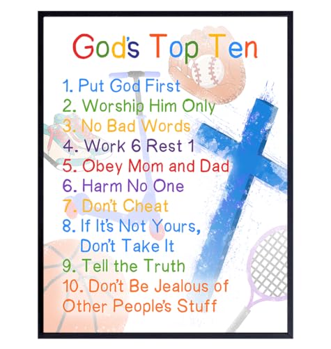 Image of Kids Wall Art LARGE 11x14 - Bible Verse religious Christian Scripture Print - Boy Room Decor, Boy Bedroom Decor, Boys Wall Decoration, Gift For Child, Nursery Poster Print - Christian Artwork Unframed