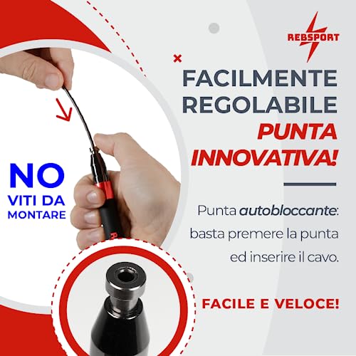 Corda per Saltare Professionale da Crossfit REBSPORT Regolabile e Autobloccante con Polsini in Regalo e 2 Cavi in Acciaio da 2.5mm ideale per double under