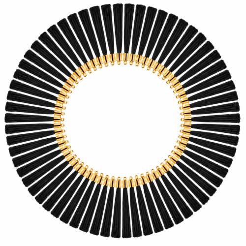 Image of Mandala Crafts Small Gold Tone Cap Black Silky Bookmark Tassels with Loops | 100 PC, Machine Washable, Polyester, Mini, for Crafts Jewelry Making Graduation Decorations Keychains Gift Tags & Ornaments