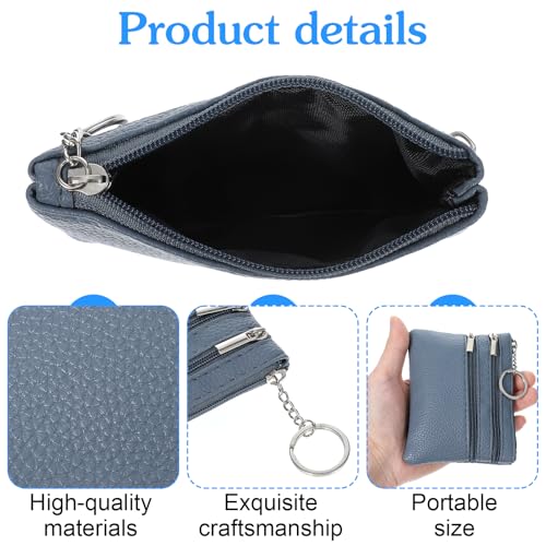 2 Pack Coin Purse Wallet with Keychain, Triple Zipper Card Holder Change Pouch Change Purse for Men and Women, Black and Navy3