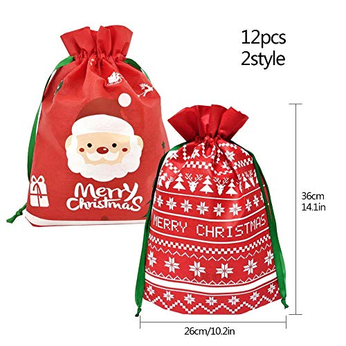 Sacchetti di Natale con coulisse, 12 sacchetti