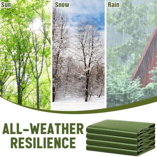Image of 4 Pack 10 x 10 ft 5.5 Mil Tarps Heavy Duty Waterproof Tarp Multi Purpose Tent Cover for Home Boats Cars Camping Patio Furniture Roof Emergency Rain Protective Cover, Army Green