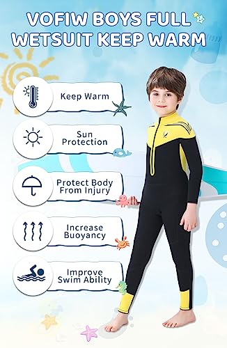 Vofiw Kids Wetsuit For Boys Girls Youth 3Mm Neoprene Full Body Wet Suit Front Zip Diving Suits For Swimming Boating Snorkeling Surfing(Yellow,8) #TOP5