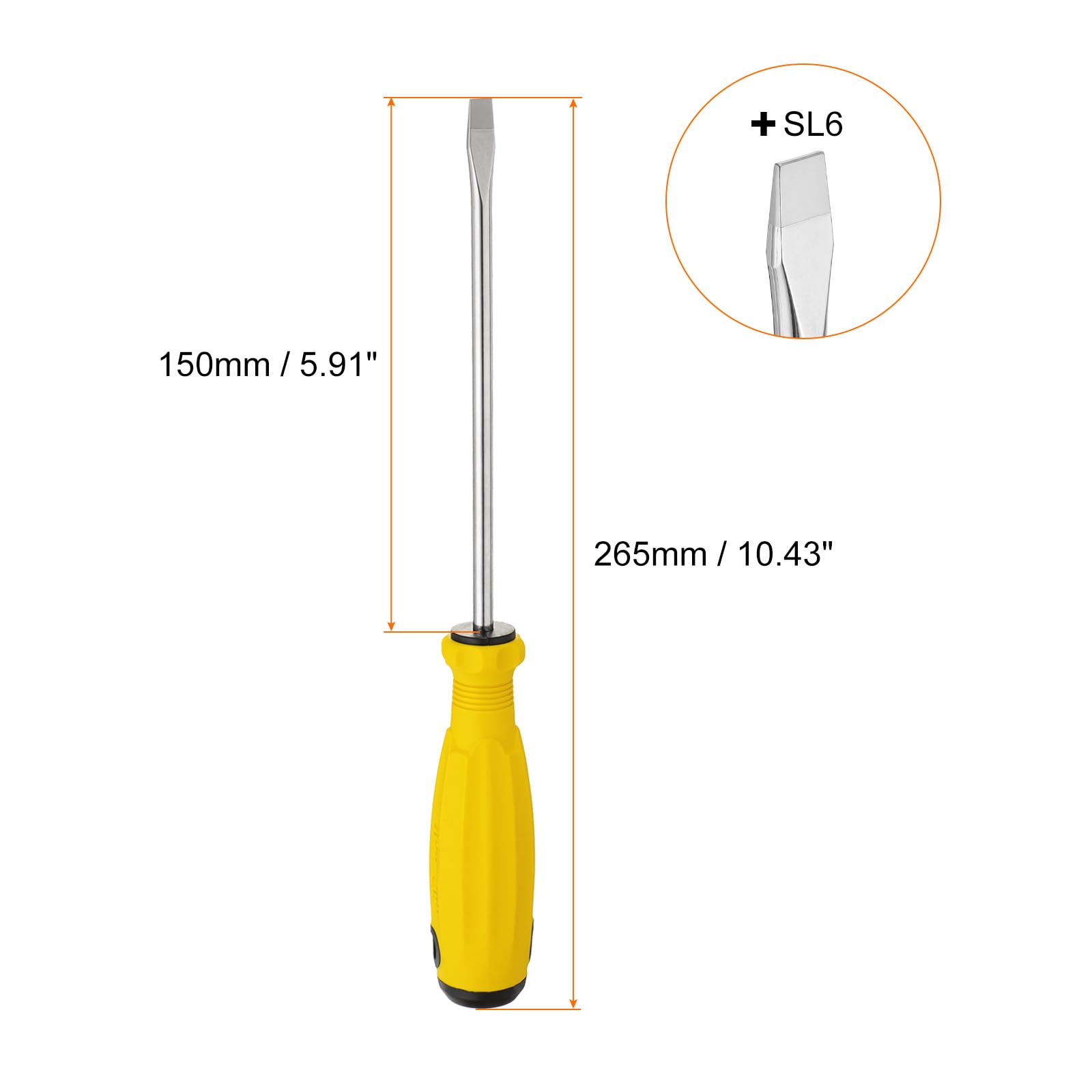 HARFINGTON SL6 Destornillador de cabeza plana de 10.4 pulgadas, destornillador magnético ranurado CR-V con mango ergonómico para reparación de bricolaje, amarillo