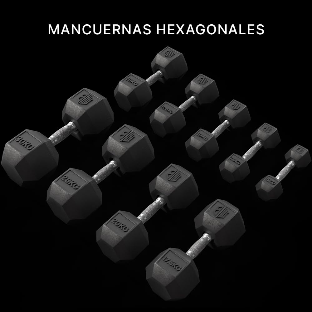 Mancuernas Hexagonales Profesionales - Pesas y Mancuernas con Agarre Cromado Antideslizante de Caucho (2.5 kg a 240 kg) - Individual, Par o Combo