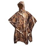AUSCAMOTEK Camo Rain Poncho Hooded Waterproof Camouflauge Raincoat for Hunting Hiking Camping Fishing Forest Brown One Size
