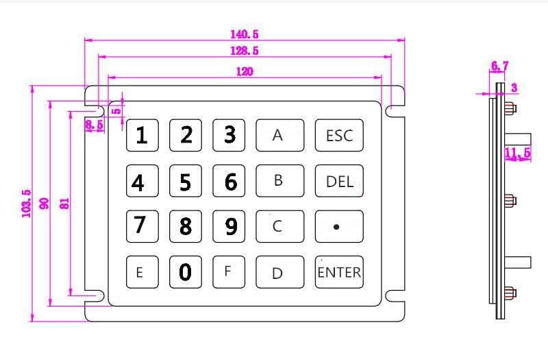 Teclado numérico de metal USB de acero inoxidable resistente, quiosco industrial resistente al agua IP65 de 20 teclas, D-8210(Matrix Interface,Layout 3)