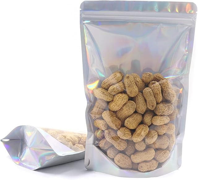 50Pcs 16 x 24cm Foil Pouch Bag Stand up, Food Packaging Bags with Clear Window, Reusable Mylar Bags for Food Self-Sealing Storage Supplies (16x24cm)