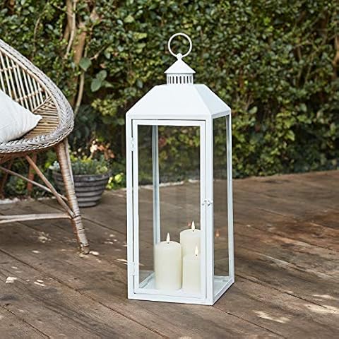 Lights4fun Outdoor Large White Lantern with Candles Cover