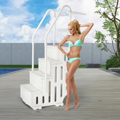 4 Steps Heavy-Duty Safety Pool Ladder for 35" to 46" Above Ground Swimming Pools, 400lbs Capacity, Stair Entrance with Handrails(White)