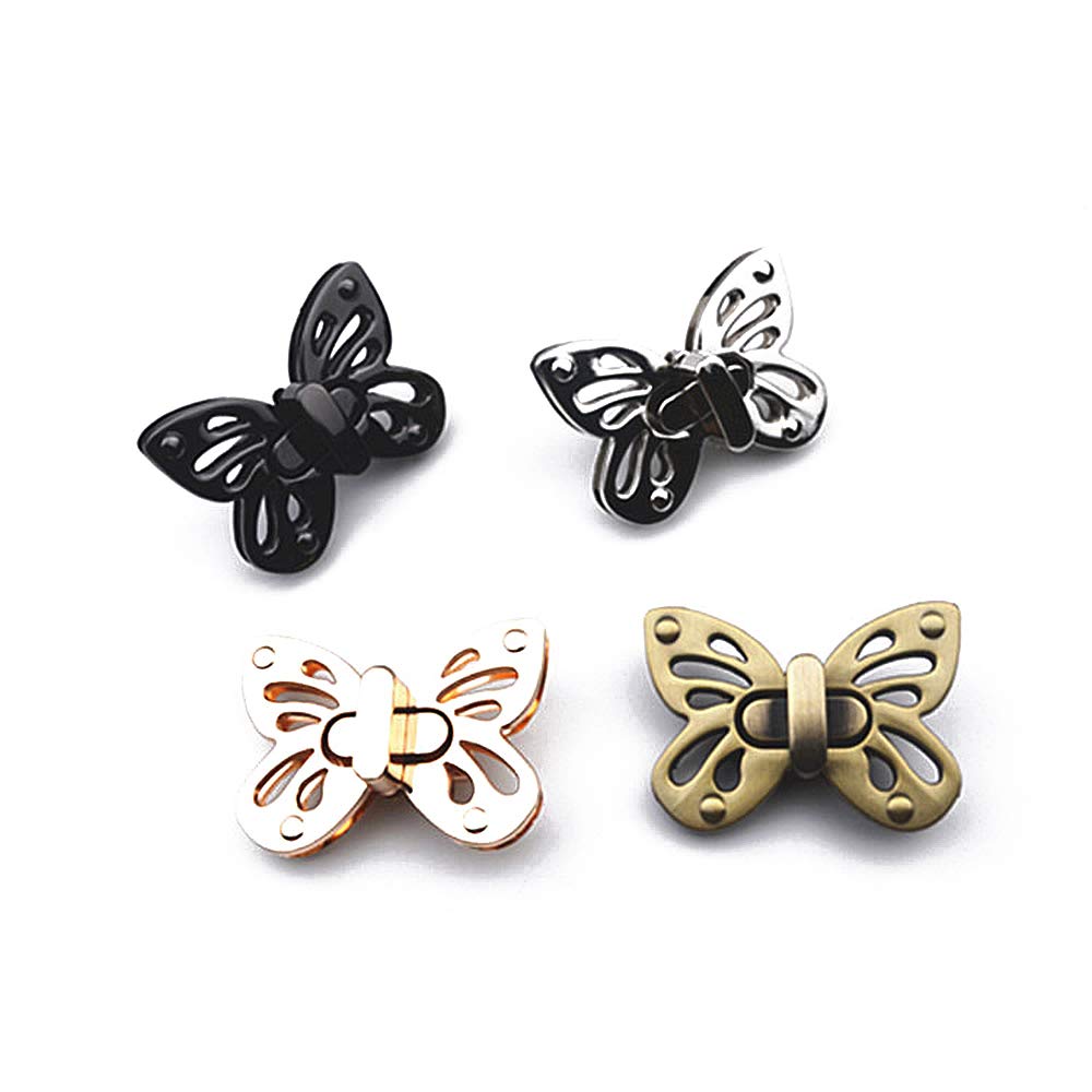 LARATH 4 Pieces Butterfly Shaped Clasp Turn Lock Metal Purse Twist Lock Closure Exquisite Practical Bag Buckles for DIY Craft Handbag Shoulder Bag Making Accessories, Mixed Color