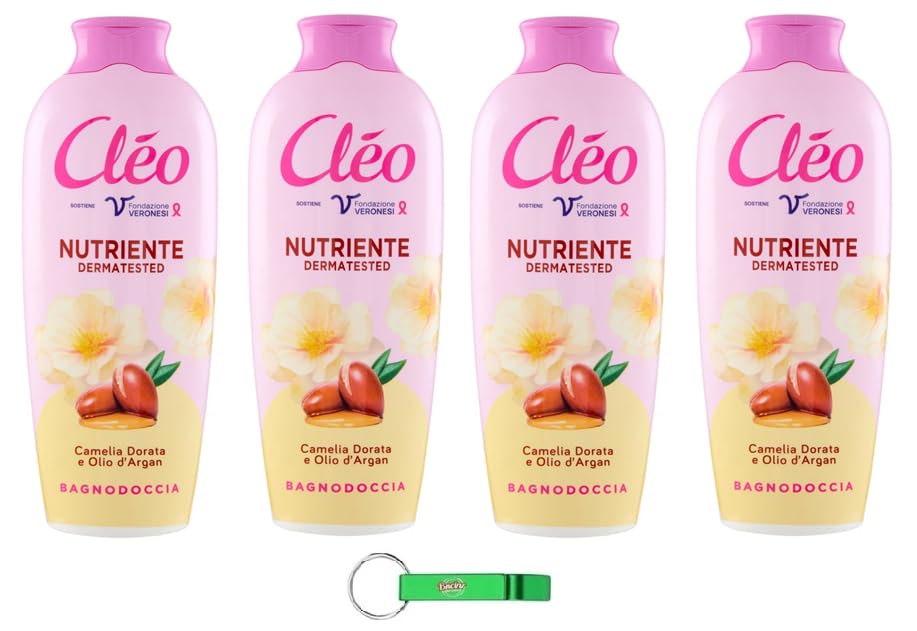 Cleo Bagnodoccia Gel de ducha con camelia y argán, piel suave, lisa y aterciopelada, limpiador corporal, 750 ml + llavero Beni Culinari gratuito
