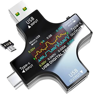 Multi Functional 2 in 1 Type C USB Tester, IPS Color Display Digital Multimeter,USB Power Meters, Voltage,Current, Power Capacity, Temperature,Working Time Detectors (with OTG Adapter)
