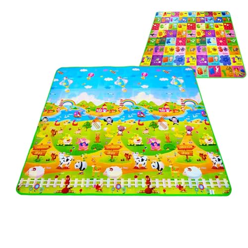 Tapete de jogos para bebé, 200 × 180 cm tapete bebé acolchoado dobrável, manta jogos crianças macio e seguro, manta atividades bebés impermeável, reversível tapete de atividades crianças