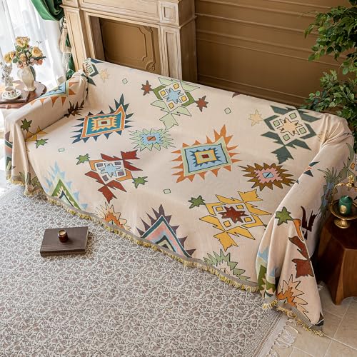 Best Slip Cover for Couch: Top Stretch and Velvet Protectors Reviewed 4 Deep Dream Boho Couch Cover Blanket, Soft Chenille Sofa Covers for 3 Cushion Couch, Sofa Slipcovers Washable Living Room Furniture Protector for Dogs Pets, 71