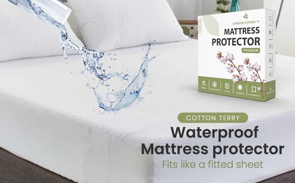 Miniatura 2 de Protector de colchón premium tamaño Queen 100% impermeable, protector de colchón transpirable con bolsillo profundo, funda de cama lavable (Queen)