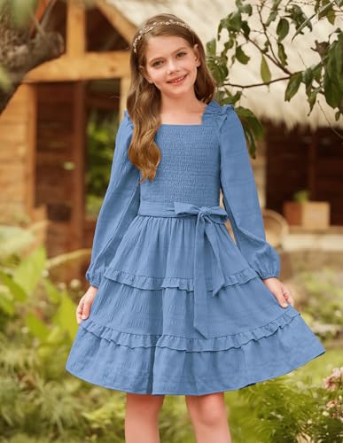GRACE KARIN Girls Ruffled Dress 6-14Y Fall Long Sleeves Christmas Party Festive Dresses2