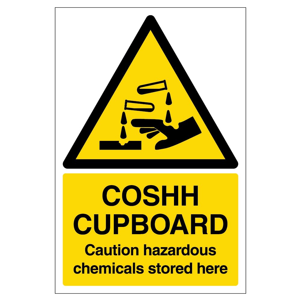 V Safety COSHH Cupboard Caution Hazardous Chemicals Stored Here 300 x 400mm Safety Sign - 2mm Rigid Plastic