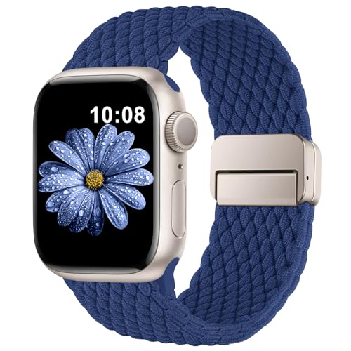 AMSKY Geflochtenes Elastisch Kompatibel mit Apple Watch Armband 40mm 44mm 42mm 46mm 41mm 45mm 38mm Damen Herren, Sport Textil Stoff mit Magnetschnalle für iWatch Series 11 10 9 8 7 6 5 4, SE 3 2 1