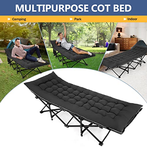 Nictemaw Camping Cots For Adults With Mattress 900Lbs Double Layer Oxford Sleeping Cots For Adults, Portable Folding Cots, Lightweight, Stable, Durable, Outdoor, Home, Office, Black #TOP6